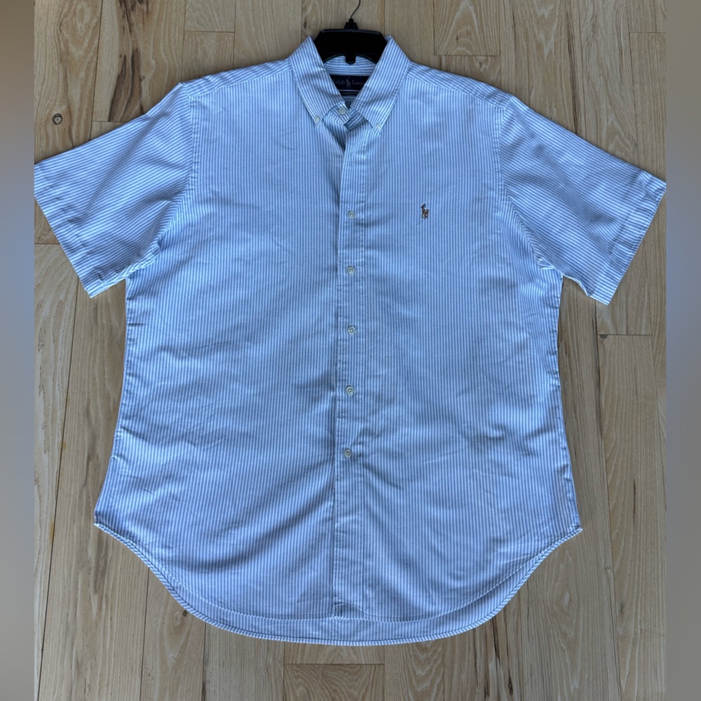 Vintage Men’s Ralph Lauren Classic Fit Blue/White Striped Button Down -Size L